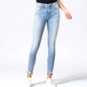 Mid Rise Distressed Hem Skinny Jeans